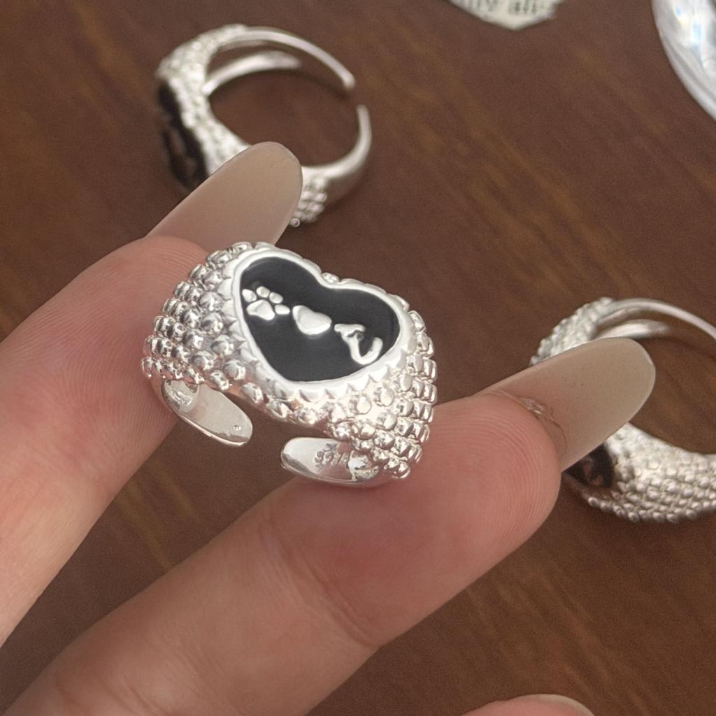 Xiaomi BF CLUB 925 Sterling Silver Ring For Women Jewelry Wide Black Heart Vintage Handmade Ring Allergy For Party Birthday Gift