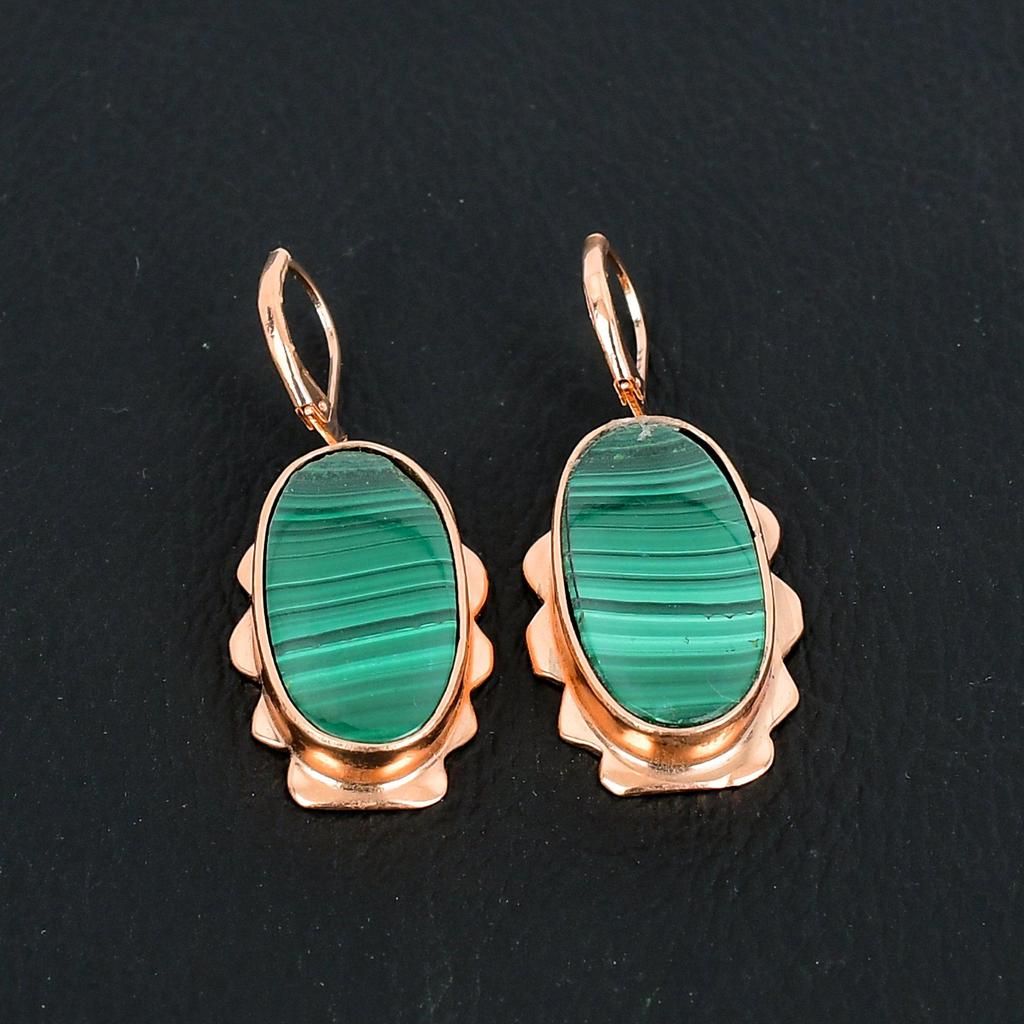 Малахитовый драгоценный камень, медь, красивые ювелирные серьги ручной работы для нее