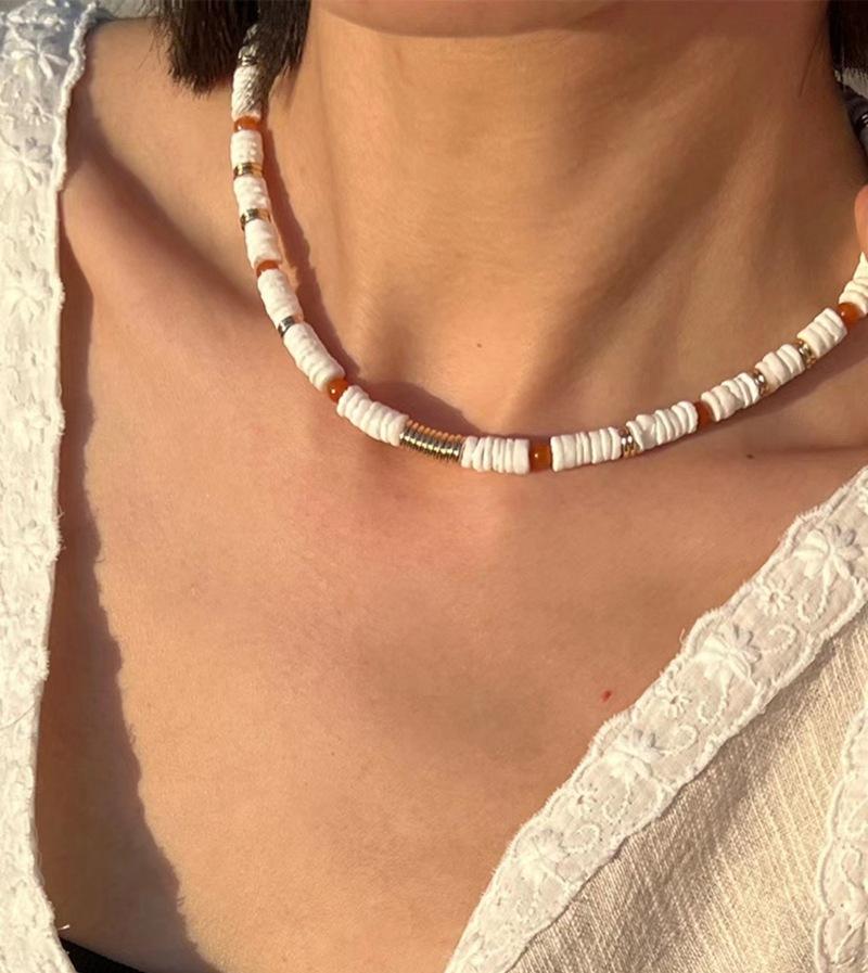 Ожерелье Day Flame White Mother Shell с покрытием из 18-каратных ракушек, красное ожерелье из бисера, воротник-цепочка, женское