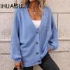 Autumn and Winter Knitted Women's Sweater Solid Colour Knitted Cardigan Loose Sweater Woman