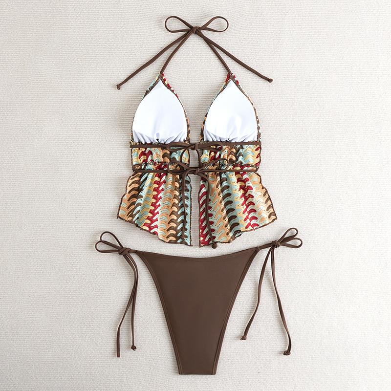Сексуальный купальник танкини на бретелях, стринги, треугольный, женский, из двух частей, с подкладками, для плавания, женский купальный костюм, пляжная одежда, лето
