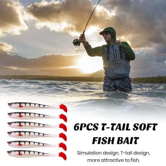 6Pcs Fishing Lure Soft Baits Set Simulation T-Tail Swimbait Professional Bionic Bait Reusable Freshwater Saltwater Artificial Bait Bass Fishing Lures