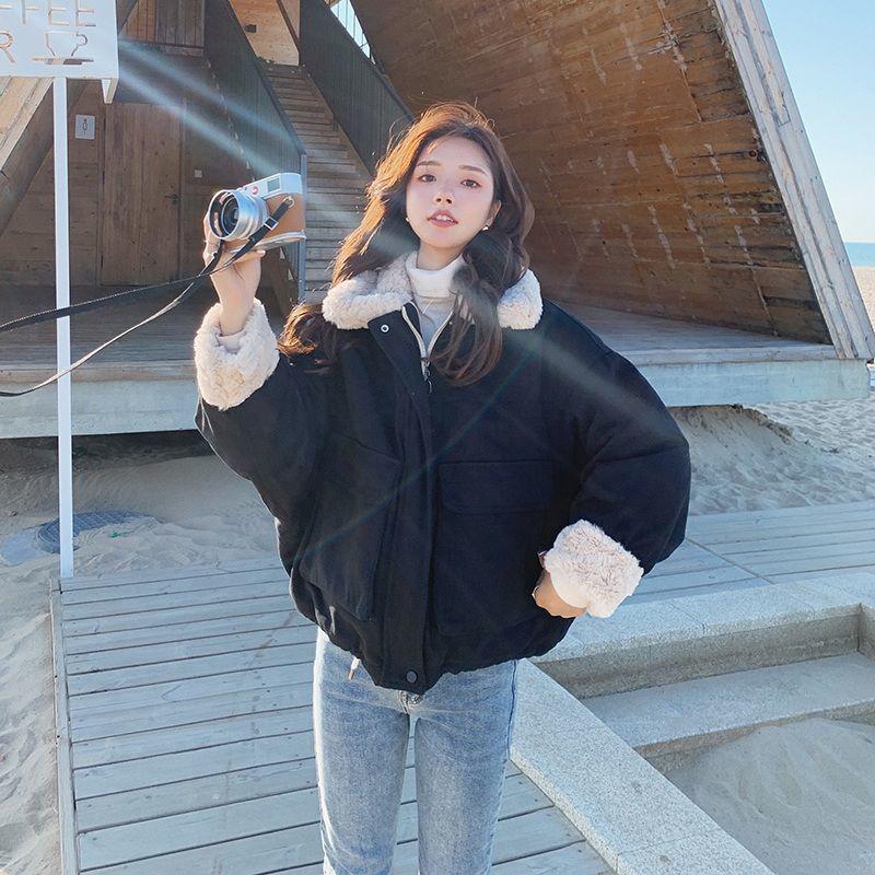 Плюс бархатное толстое зимнее пальто женское свободное хлопковое пальто плюс бархатная поло с вырезом для сохранения тепла и комфорта мягкая женская хлопковая куртка