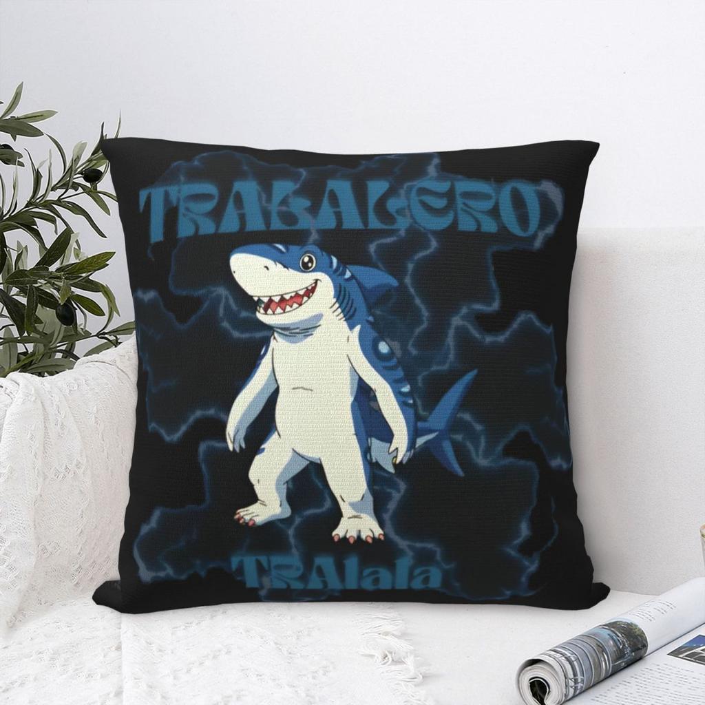 Tralalero Tralala Square Pillow Case Italian Brainrot Meme Cushion Cover Awesome Polyester Decor Pillowcover for Seat 18x18