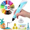 USB Rechargeable 3D Printing Pen Kit with LED Screen and 30-color PLA Filament Refill Pack.