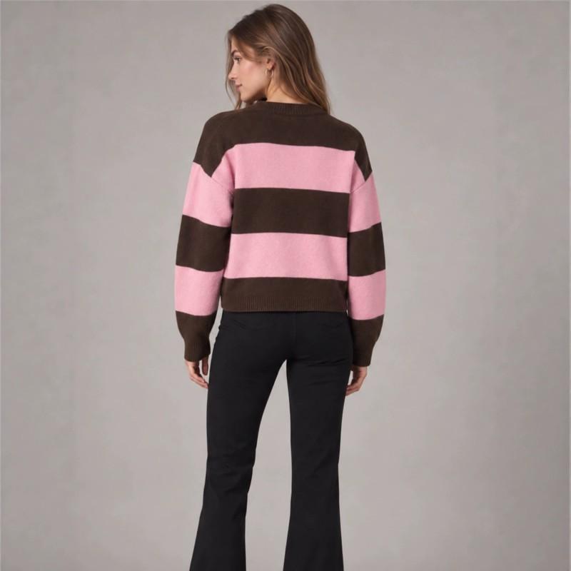 Womens Striped Pullover Sweater Casual Long Sleeve Knit Top Work