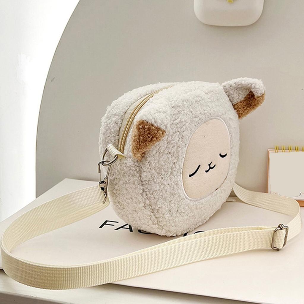 Сумка на одно плечо с мультяшными животными, осень-зима, плюшевая, милый кот, медведь, овца, регулируемая, для женщин и девочек, сумка через плечо, сумка для монет, чехол для телефона