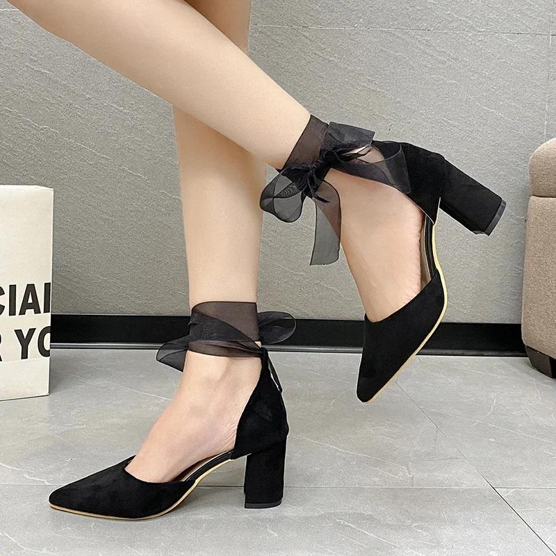 Fashion 2024 Hot Sale Women's Shoes Lace-up Women's High Heels Fashion Cover Heel Dress Pumps Women New Pointed Toe Heels Women Zapatos