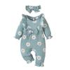 Infant Baby Girl Romper Clothes Ruffle Sleeveless Newborn Bodysuit with Headband Autumn Jumpsuit Fashion Toddler Outfit Suit