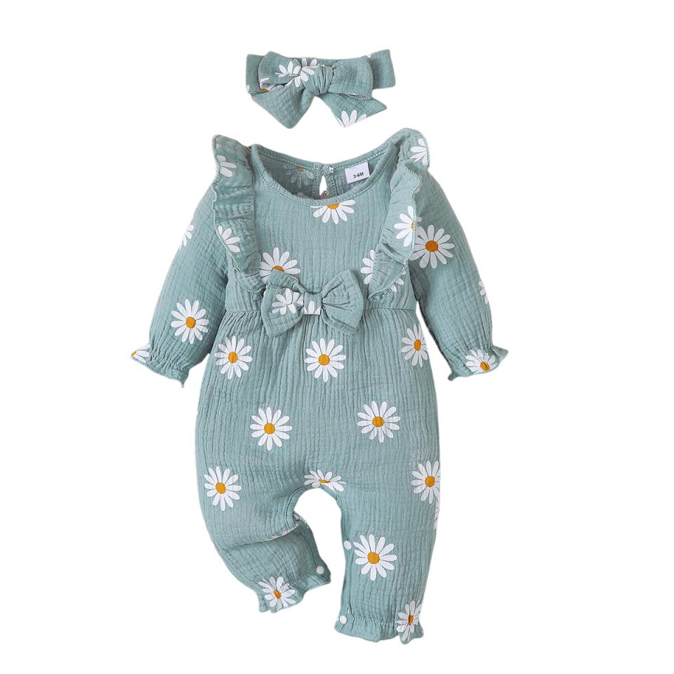 Infant Baby Girl Romper Clothes Ruffle Sleeveless Newborn Bodysuit with Headband Autumn Jumpsuit Fashion Toddler Outfit Suit