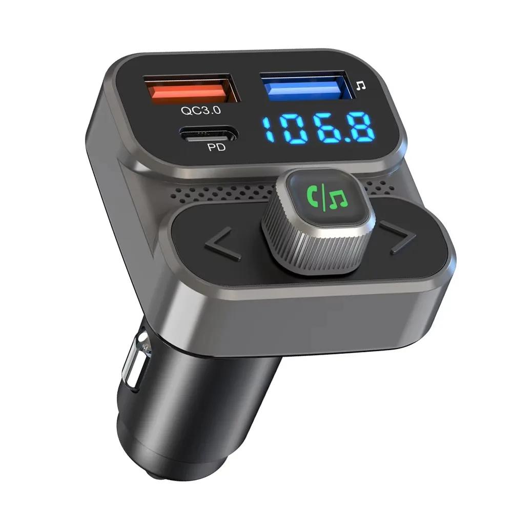 Bluetooth 5.0 FM-трансмиттер для автомобиля FM/AUX Bluetooth автомобильный адаптер Автомобильное зарядное устройство Усиление басов 3 порта зарядки Bluetooth-адаптер
