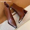 Кожаные массивные женские ботильоны с острым носком на высоком каблуке, сексуальная обувь 2025 года, модные новые туфли-лодочки, зимние туфли-челси Botas De Mujer