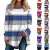 Womens Oversized Striped Color Block Long Sleeve Shirt Crewneck Pullover Striped T-shirt Top Pullover