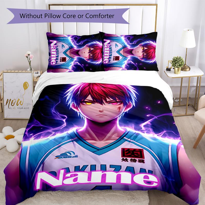3pcs Custom Name Cartoon Kuroko's Basketball Bedding Set Duvet Cover Closure Includes 1 Duvet Cover & 2 Pillowcases for All Seasons Bedroom Decor