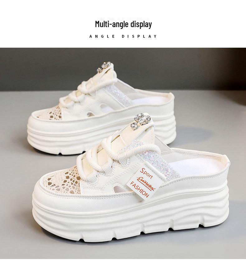 W3651 Женские летние полутапочки на толстой подошве: 2024 Белые повседневные полые сандалии