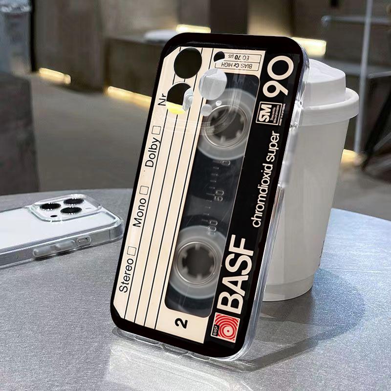 Retro Creative Audio Tape Pattern Case For Samsung Galaxy S25 S24 S23 S22 Ultra Plus S21 FE A56 A35 A55 A34 A54 A53 Clear Cover