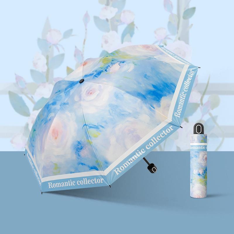 Черный тройной зонт от солнца в китайском стиле с рисунком пиона - защита от ультрафиолета