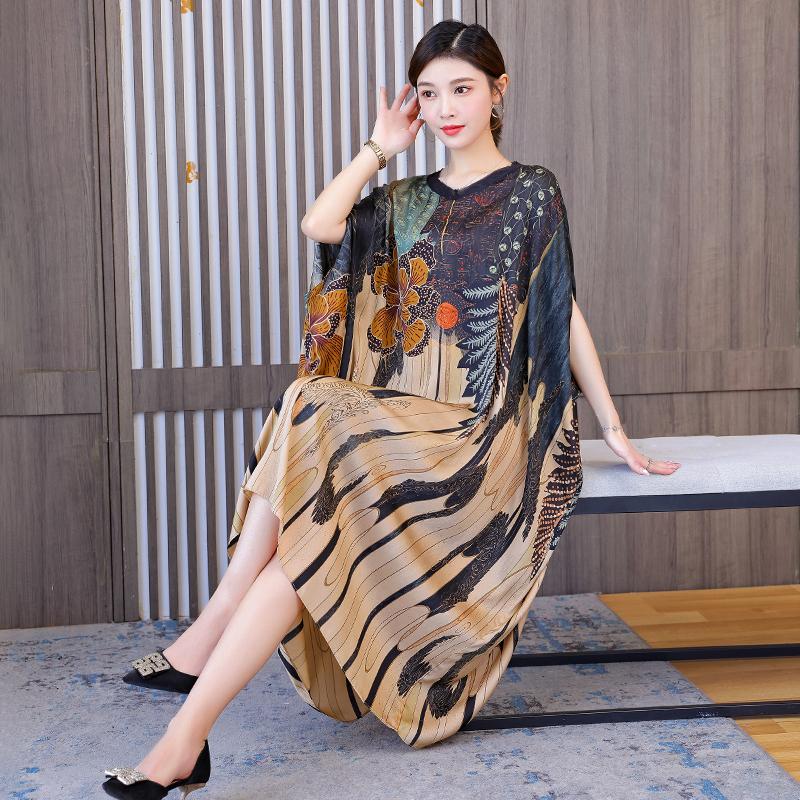 Свободное платье из искусственного шелка для женщин, летнее новое платье большого размера с темпераментным принтом, большие размеры