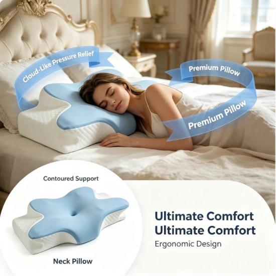 Summer Cooling Memory Foam Neck Pillow Cervical Support Neck Pain Relief Breathable Contour for Side Back Stomach Sleepers