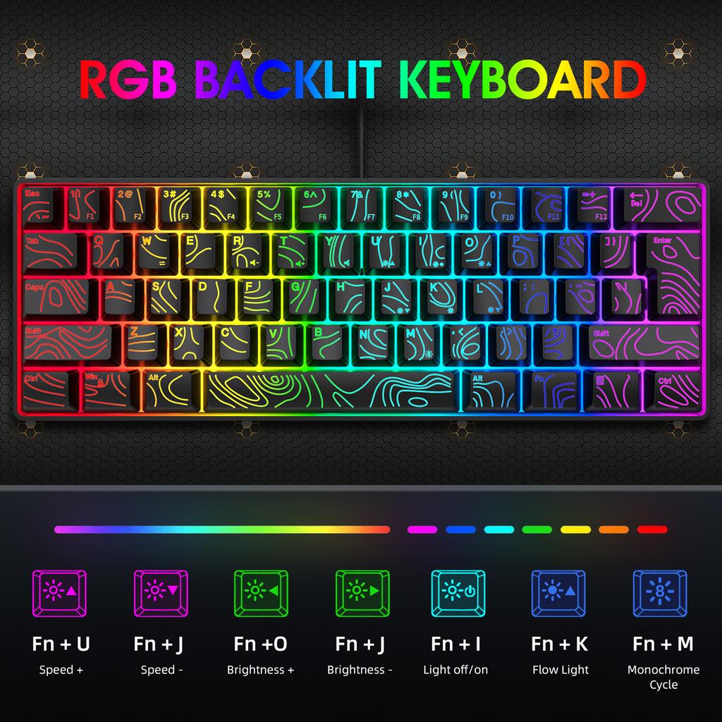 Y-FRUITFUL K401 61 Клавиша Игровая Клавиатура с RGB Подсветкой 1,8 м Проводная Механическая Клавиатура для ПК/Ноутбука