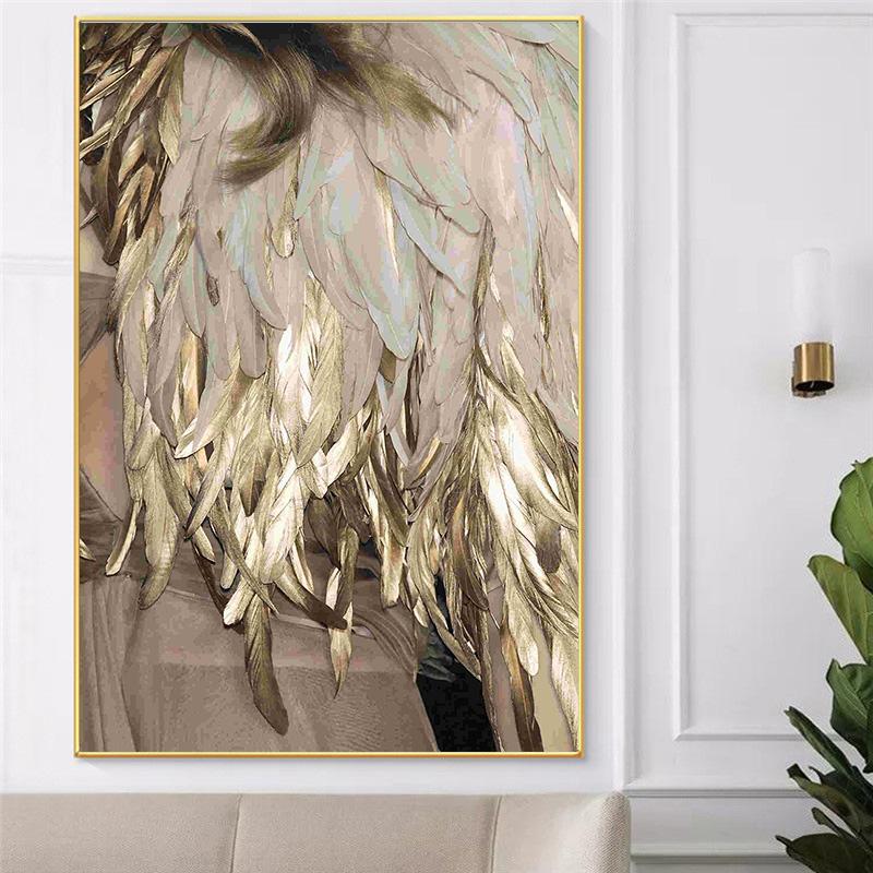 Плакат Черно-белая настенная картина Домашний декор для гостиной Скандинавские картины на холсте Печать постеров Абстракция Золотое перо Холст