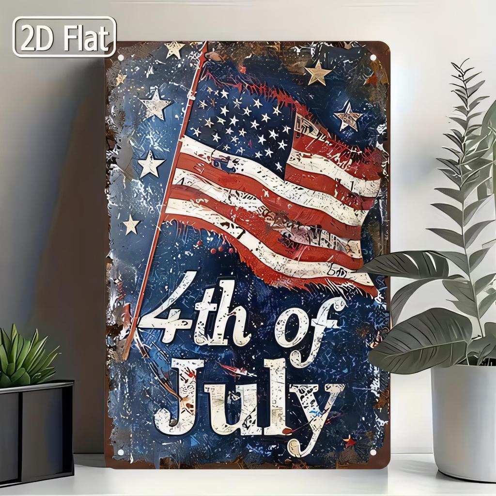 Tin Sign th of July Vintage USA Flag Metal Plaque Patriotic Stars Stripes Distressed Wall Art for Home Bar Garage Man Cave Outd
