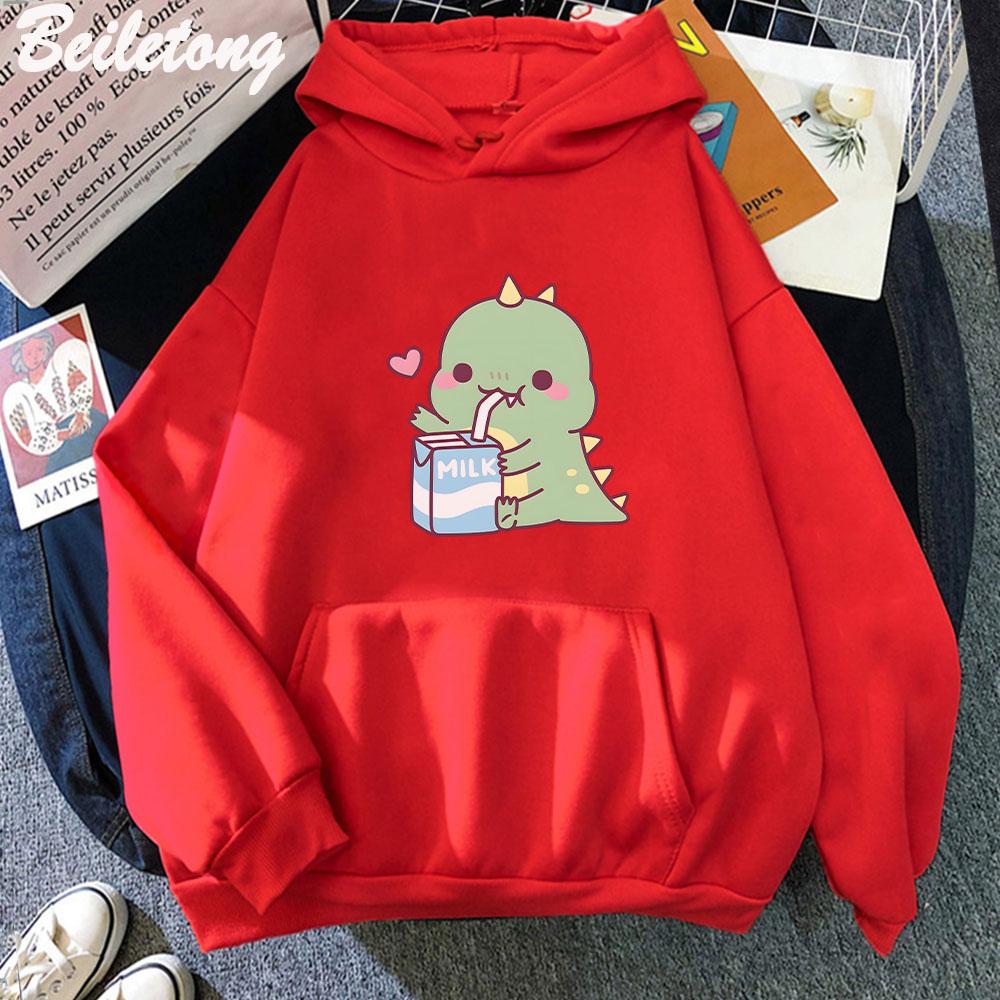Dinosaur Oversized Cartoon Women Sweatshirt Hoodie Cute Print Kawaii Clothes for Girl Pullover Casual Funny Women Harajuku Wram
