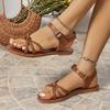 Fashion Ladies Shoes 2024 Brand Plus Size Women's Sandals Fashion Buckle Strap Casual Sandals Women Summer Peep Toe Solid Flat Sandals