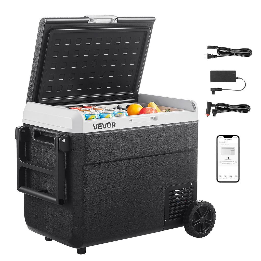 12 Volt Car Refrigerator, 60L Car Fridge, Portable Electric Cooler with Wheels and Handle, -20 to 20, 12/24V DC and 100- 240V AC Compressor Freezer