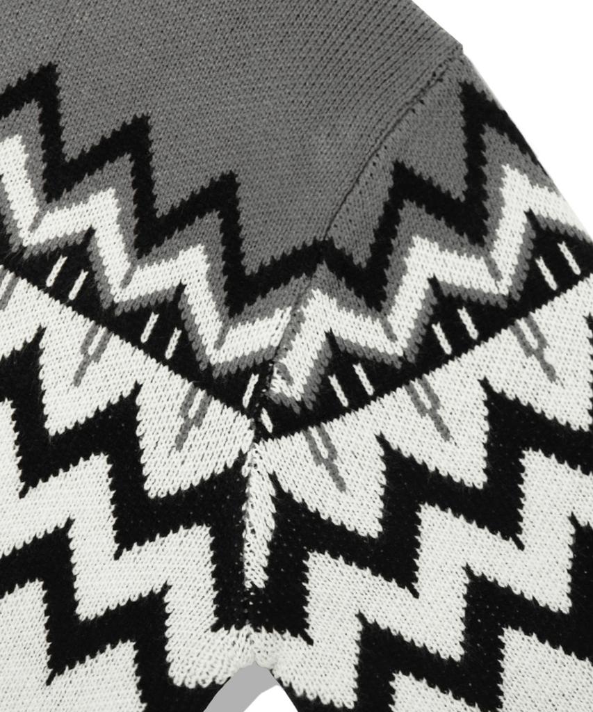 TRILLION Washable Nordic Jacquard 2-Way Hooded Zip-Up Knit [Gray]