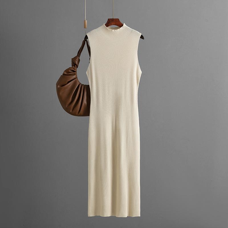 Однотонная приталенная эластичная вязаная безрукавка-юбка летнее универсальное платье, облегающее бедра