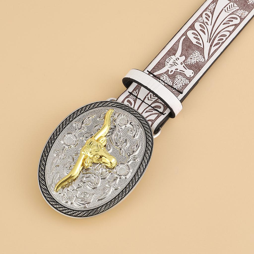 Cowboy Belt Vintage White Stone Buckle Belt Engraved Flower Belt Embossed Leather Belt Vintage Western Belt Jeans Belt