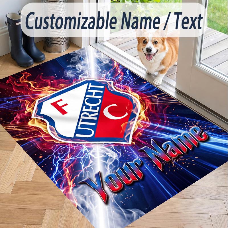 Custom Text Printed Rug FC Utrecht Non Slip Floor Carpet For Home Room Decor