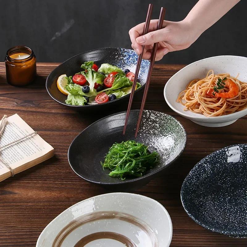 Японская и корейская керамическая миска, креативная фруктовая салатница, ретро-косая неглубокая кастрюля для тушения овощей, коммерческая столовая посуда