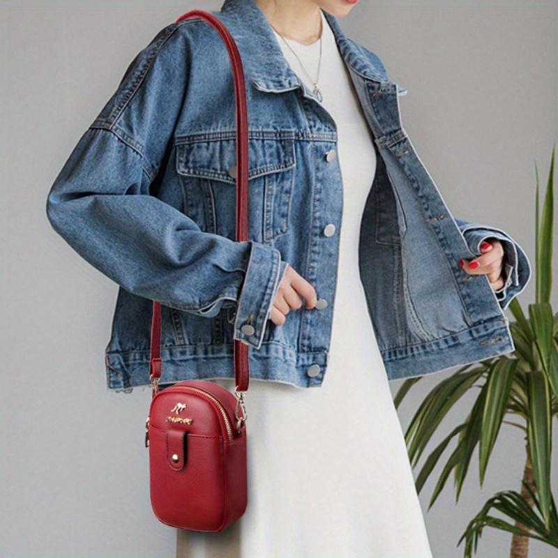 Стильная мини-сумка-кроссбоди для телефона для женщин - Модная искусственная кожа со съемным ремешком, застежка-молния, однотонный цвет