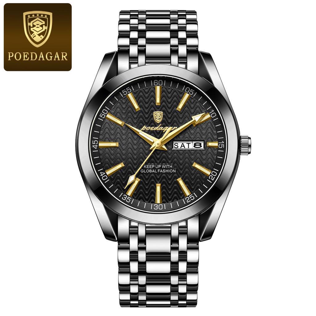 Men's Waterproof Luminous Dual Calendar Watch, Fashionable Quartz Watch Weekly Calendar Display Festival Gift Men's Exquisite Gift Watch