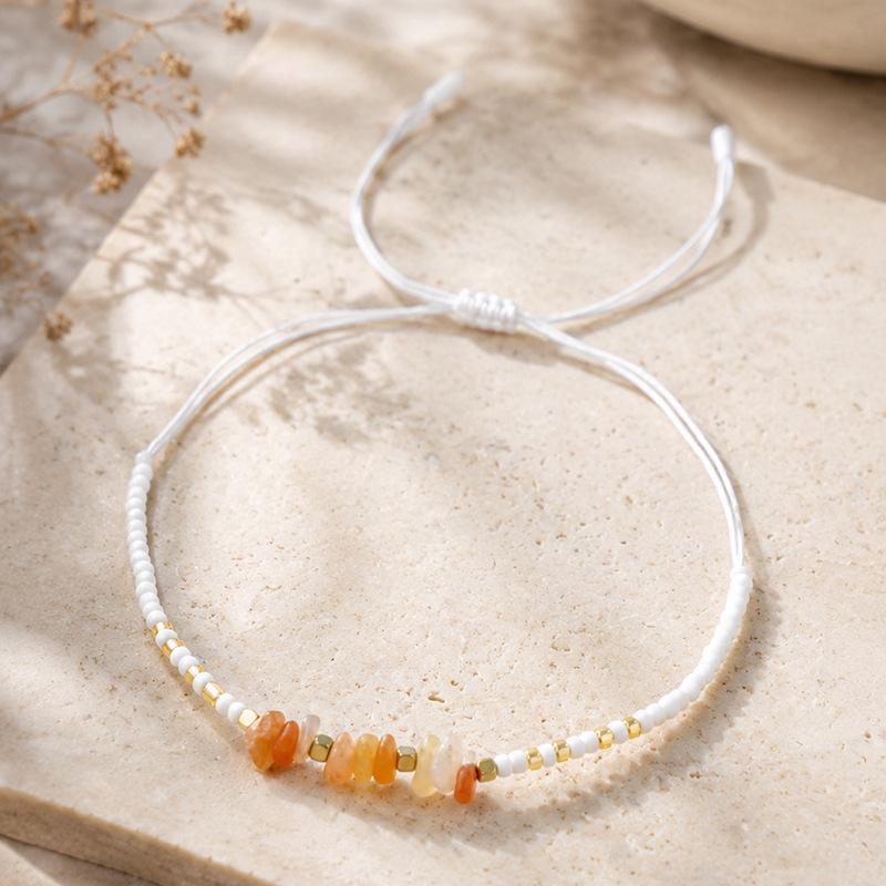 New Bohemian gravel rice ball hand rope irregular natural stone adjustment woven bracelet couple bracelet
