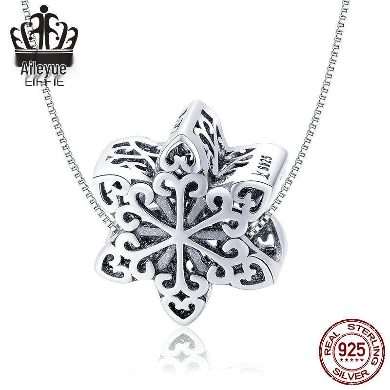 Зимние снежинки браслет из стерлингового серебра S925 подарок для девушки, серебряные бусины SCC719