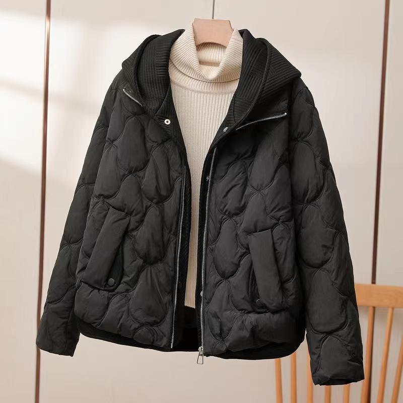 Fashionable Winter Coat for Women, Short Style Two-Piece Hoodie with Solid Color, Thickened Cotton Padded Jacket