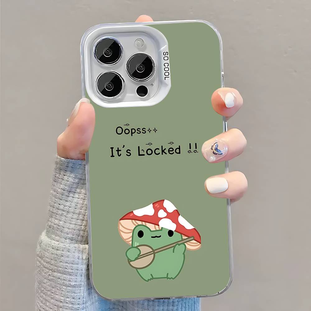 Мятно-зеленый Чехол для телефона Лягушка Гриб Для iPhone 16,15,14,13,12,11,Pro,XS,Max,Plus,Mini,SE Белый Конфетный Матовый Ударопрочный Чехол
