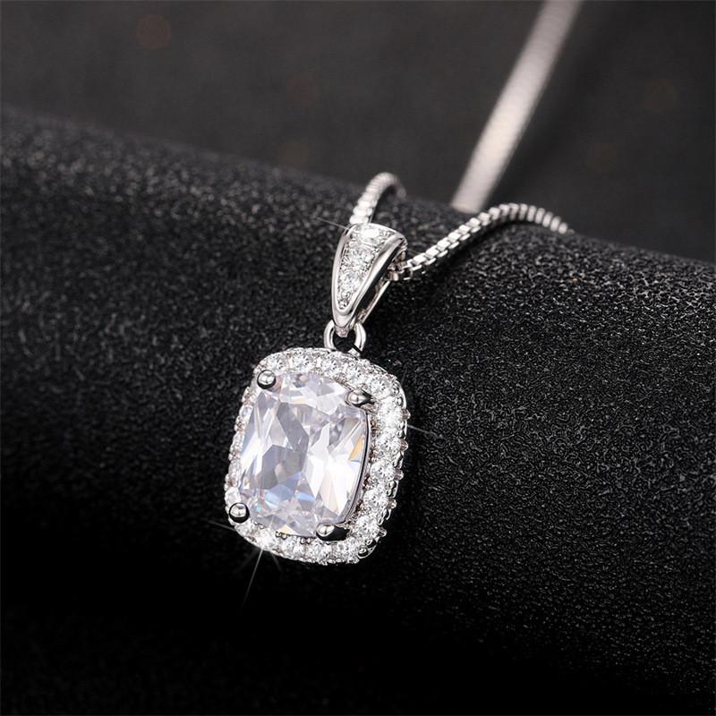 Sterling Geometric Cubic Zirconia Pendant Necklace for Women Luxury Female Wedding Trend Accessory Party Jewelry