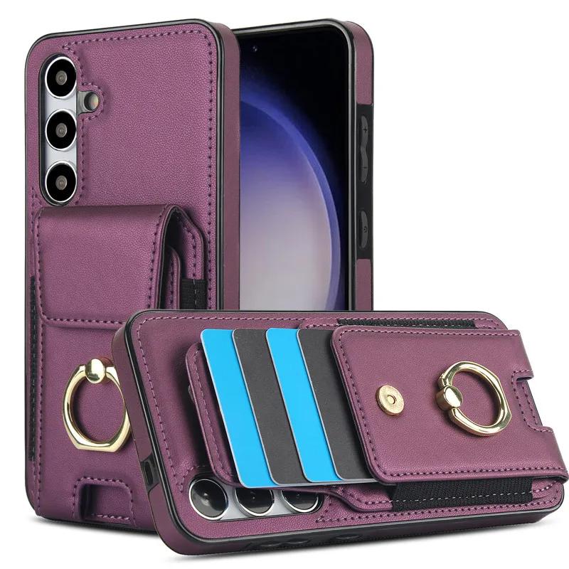 Кольцо Кожаный Кошелек Чехол для Карты Телефона для Samsung Galaxy S25 Edge S24 Ultra S23 Plus S22 S21 FE Note 20 10 Флип Подставка Чехол