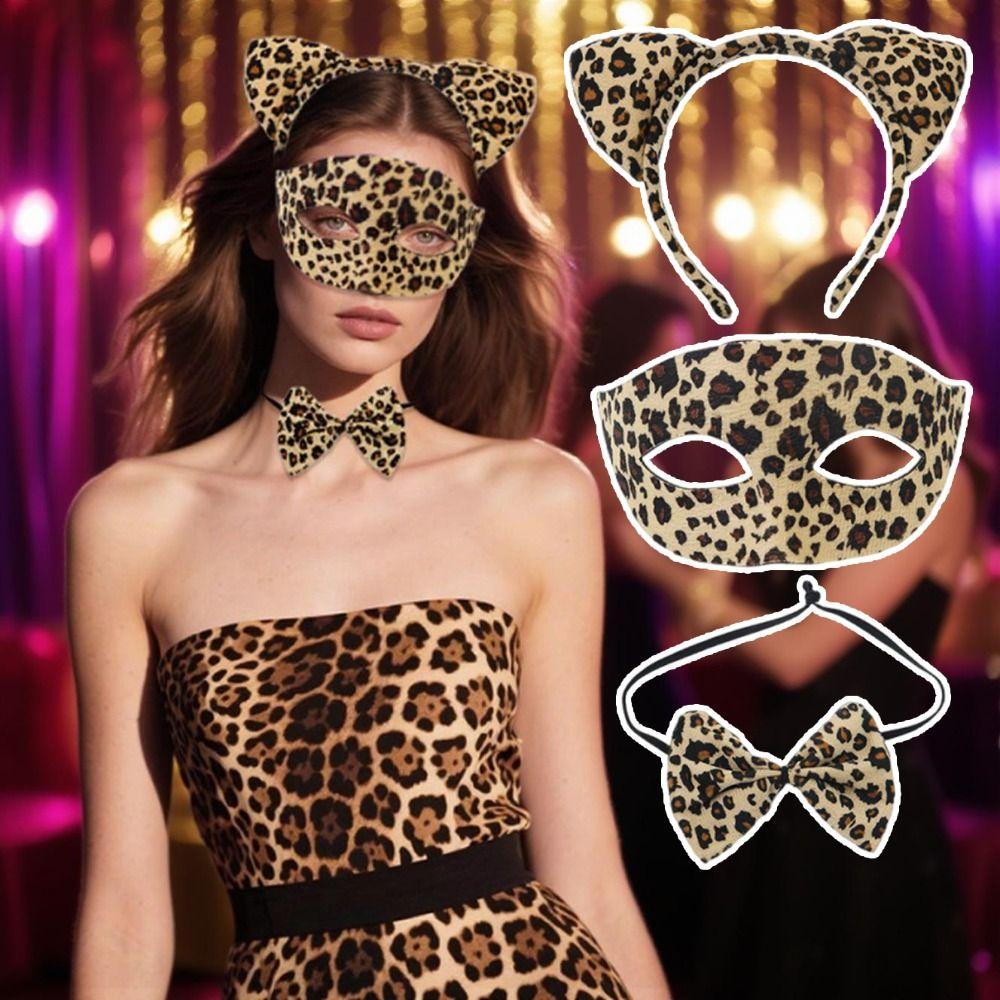 3Pcs/Set Creative Catgirl Costume Accessories Sexy Half Face Mask Cat Ear Hair Band Christmas
