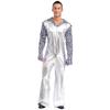 Men Hippie Romper V Neck Lapel Flare Sleeves Bell Bottom Jumpsuit Patchwork Design Music Festival Wear