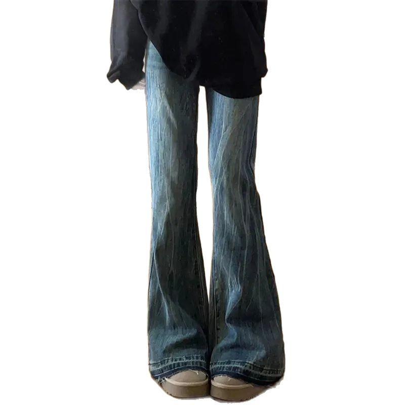 Ретро джинсы микро-клеш с высокой посадкой: Дизайн для похудения больших размеров для весны и осени, увеличивает рост и удобно скрывает фигуры типа «груша».