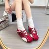 2025 New French Niche Soft Sole Temperament Round Head Velcro Double Breasted Belt Mary Jane Shoes Women's Red German Training