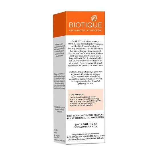 Солнцезащитный лосьон с Морковью 40+ SPF (120 мл), Sun Shield Carrot 40+ SPF Sunscreen Ultra Protective Lotion,  Biotique