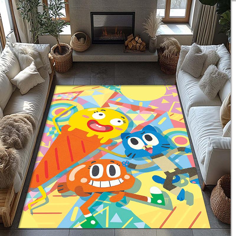 Amazing World of Gumball Crystal Velvet Rug, Soft Anti‑Slip Crystal Velvet Carpet for Living Room Bedroom Home Decor