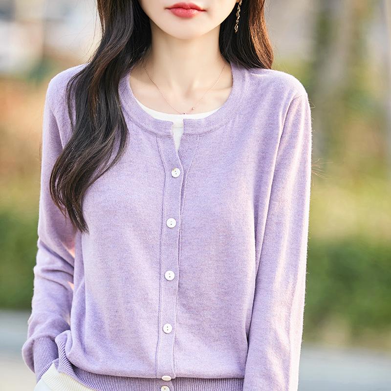 Women's Lightweight 50% Wool 50% Mulberry Silk Cardigan - 4-Season Versatile Knitwear for All-Year Comfort & Style