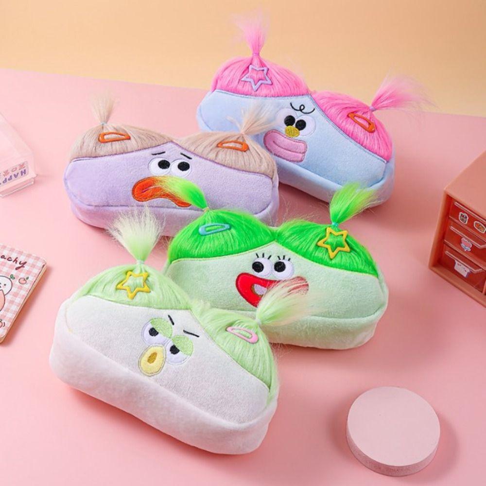 DIY Fluffy Hair Pencil Case Holder Stationery Storage Soft Plush Pen Bag Schools Supplies